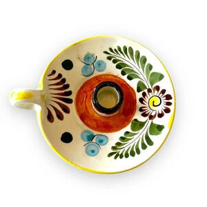 Mexican Pottery Ken Edwards Style Hand Painted Round Candle Holder Mexico Tonala